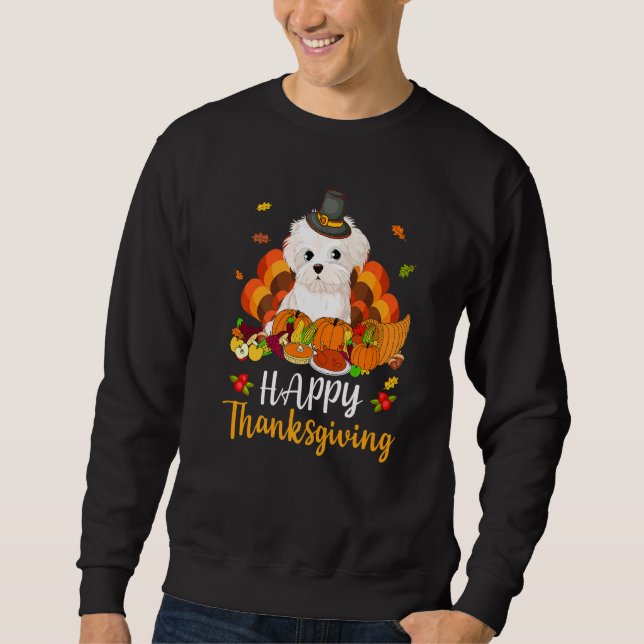 Happy Thanksgiving Maltese Dog Turkey Pet Sweatshirt (Vorderseite)