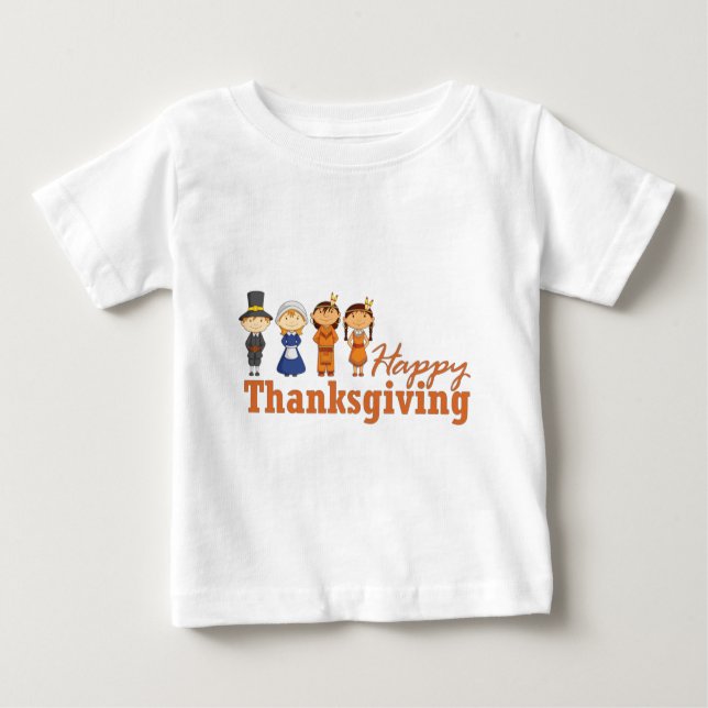 Happy Thanksgiving mit Pilgrim Native American Baby T-shirt (Vorderseite)
