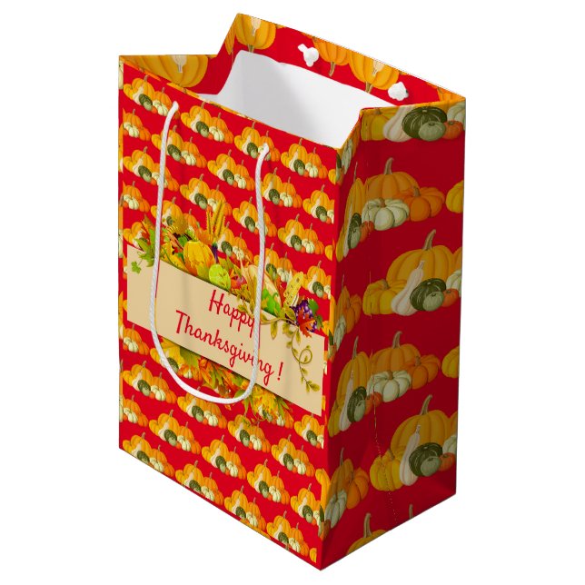 Happy Thanksgiving Mittlere Geschenktüte (Vorderseite Schrägansicht)