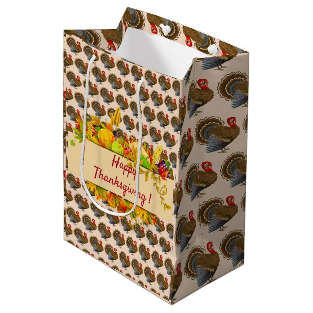 Happy Thanksgiving Mittlere Geschenktüte (Vorderseite Schrägansicht)