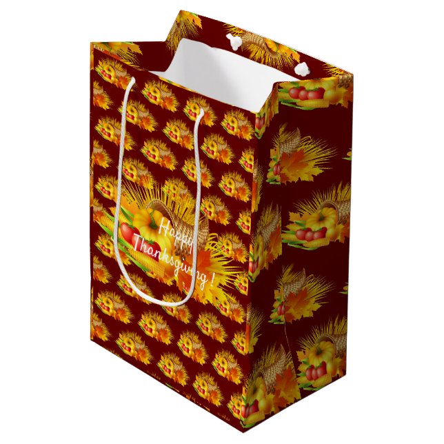 Happy Thanksgiving Mittlere Geschenktüte (Vorderseite Schrägansicht)