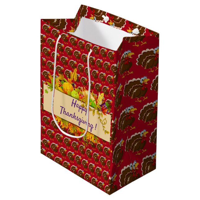 Happy Thanksgiving Mittlere Geschenktüte (Vorderseite Schrägansicht)
