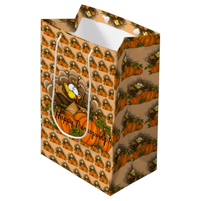 Happy Thanksgiving Mittlere Geschenktüte (Vorderseite Schrägansicht)
