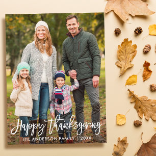 Happy Thanksgiving Modern Brush Script Foto Postkarte