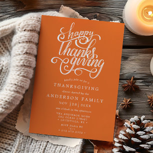 Happy Thanksgiving Modern Script Orange Dinner Einladung