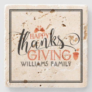 Happy Thanksgiving Modern Typografy Design Steinuntersetzer