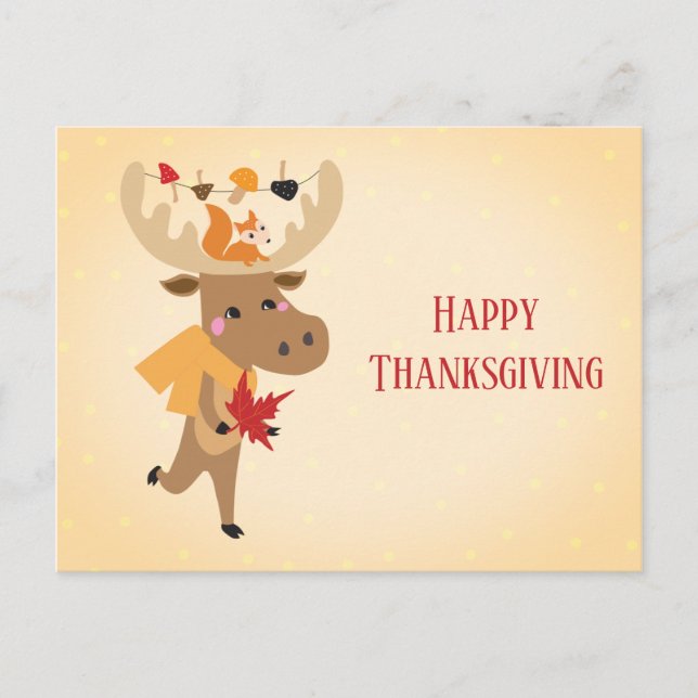 Happy Thanksgiving Moose Squirrel Colorful Postkarte (Vorderseite)