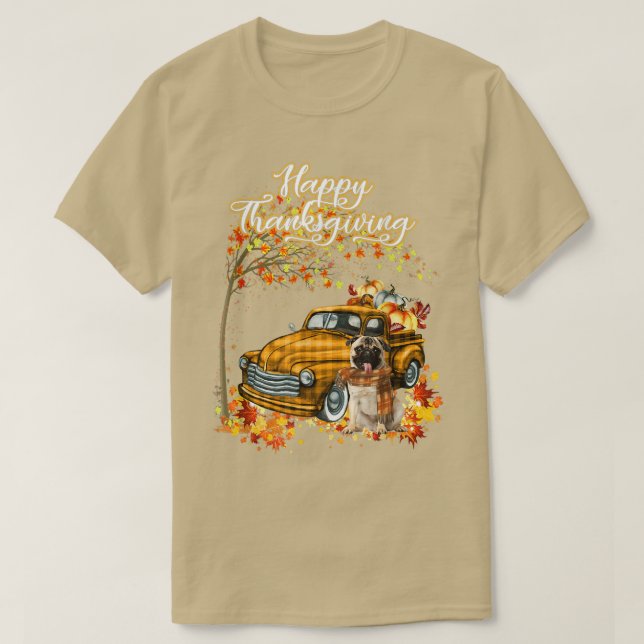 Happy Thanksgiving Mops Hund Herbstkugel Pumpkins  T-Shirt (Design vorne)