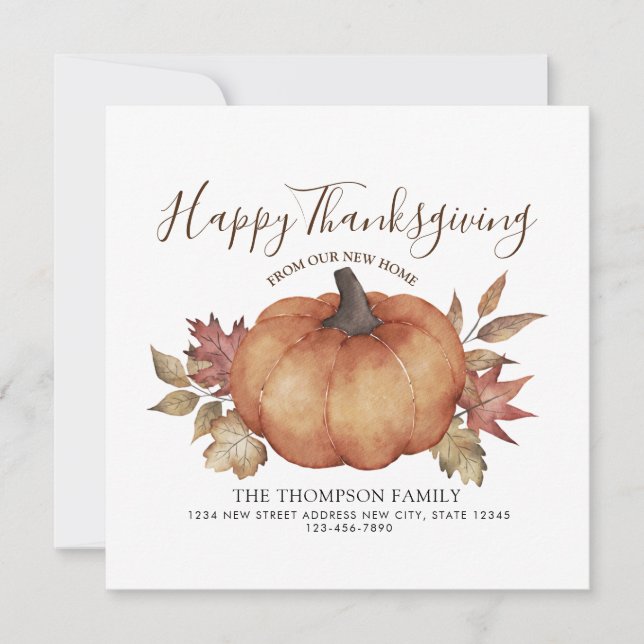 Happy Thanksgiving New Zuhause Pumpkin Moving Ankündigung (Vorderseite)