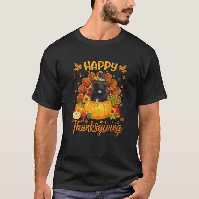 Happy Thanksgiving Newfoundland Dog Turkey Pumpkin T-Shirt (Vorderseite)