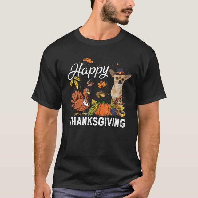 Happy Thanksgiving Niedlich Chihuahua Türkei Pumpk T-Shirt (Vorderseite)
