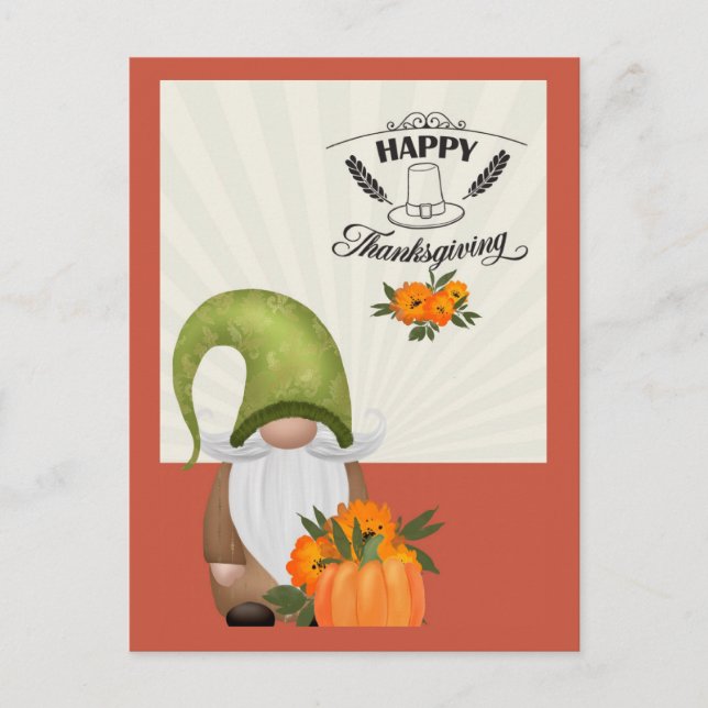 Happy Thanksgiving Niedlich Gnome Postkarte (Vorderseite)