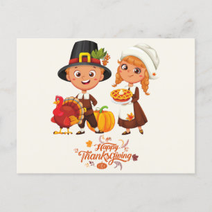 Happy Thanksgiving Niedlich Pilgrim Couple Feiertagspostkarte