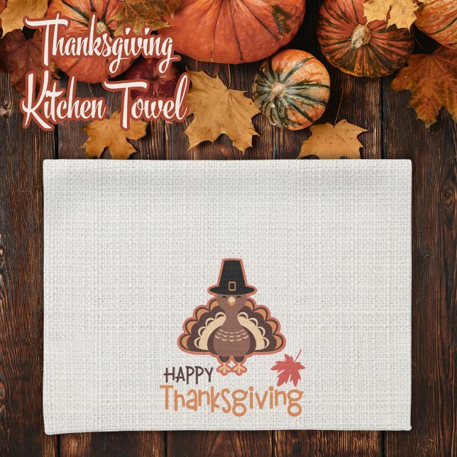 Happy Thanksgiving Niedlich Pilgrim Türkei Geschirrtuch (Happy Thanksgiving Cute Pilgrim Turkey Kitchen Towel)