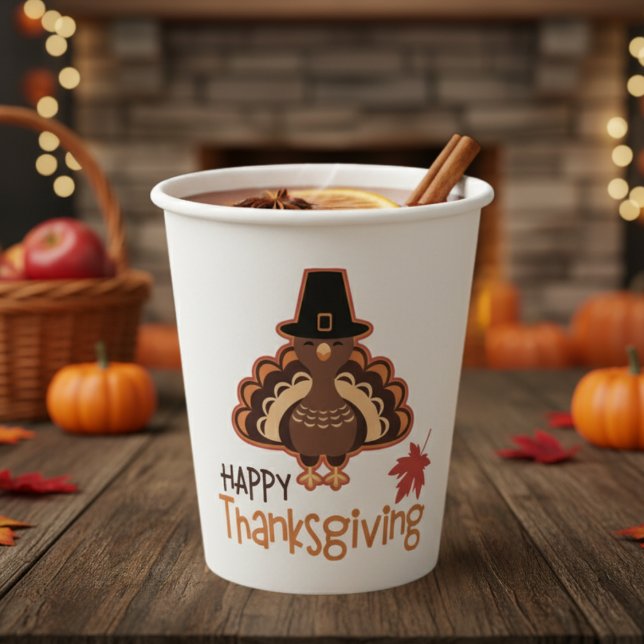 Happy Thanksgiving Niedlich Pilgrim Türkei Pappbecher (Happy Thanksgiving Cute Pilgrim Turkey Paper Cups)