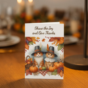 Happy Thanksgiving Niedliche Pilgrim Katzen Urlaub Feiertagskarte