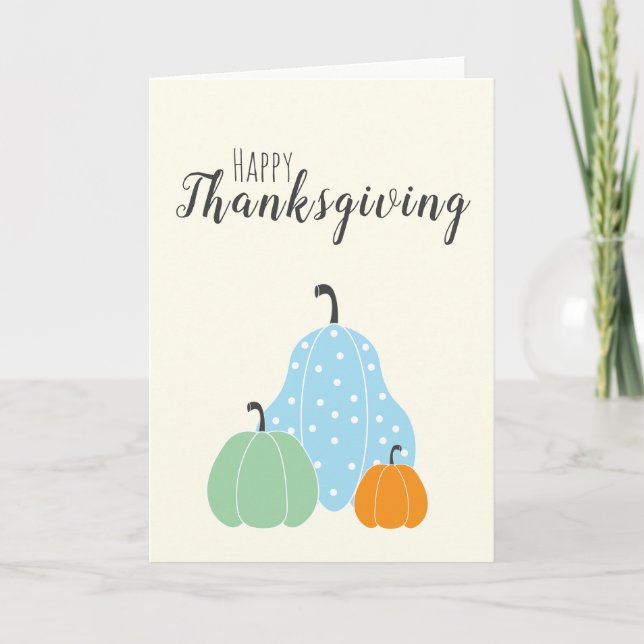 Happy Thanksgiving Niedlichen Pumpkins Green Blue  Karte (Vorderseite)