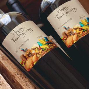 Happy Thanksgiving Niedlicher Tiere Geschenk Weinetikett