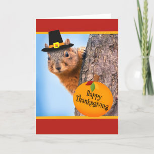 Happy Thanksgiving Niedliches Eichhörnchen in Hut Feiertagskarte