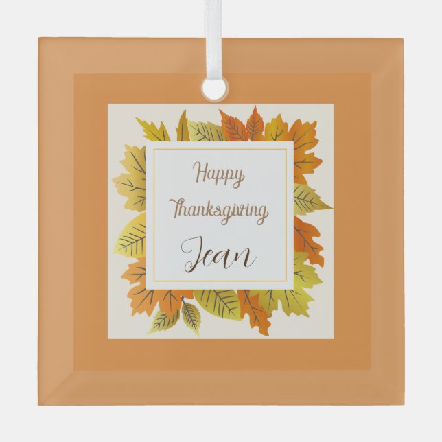 Happy Thanksgiving Orange Blätter Gift Ornament (Vorderseite)