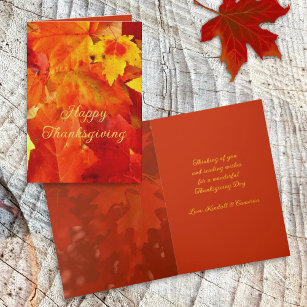 Happy Thanksgiving Orange Blätter Message Cards Feiertagskarte