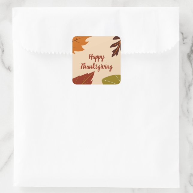 Happy Thanksgiving Orange Brown Green Herbstlaubs Quadratischer Aufkleber (Tasche)