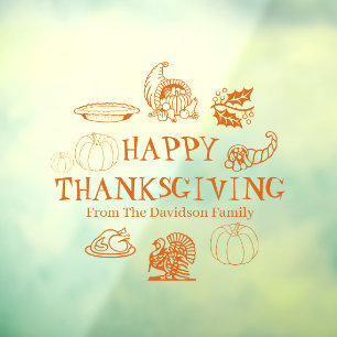 Happy Thanksgiving Orange individuelle Name Dekora Fensteraufkleber