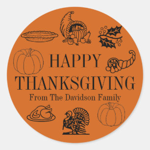 Happy Thanksgiving orange individuelle Name niedli Runder Aufkleber