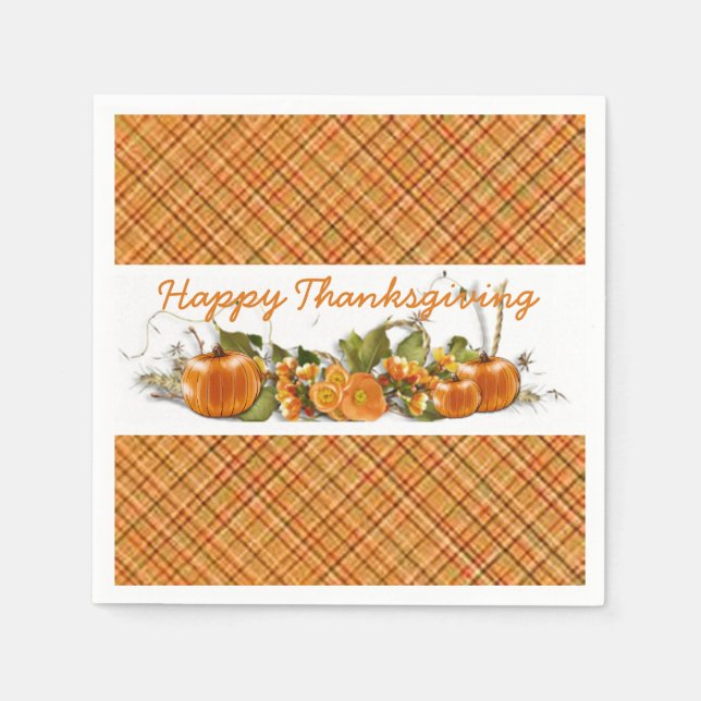Happy Thanksgiving Orange Kariert Napkins Serviette (Vorderseite)