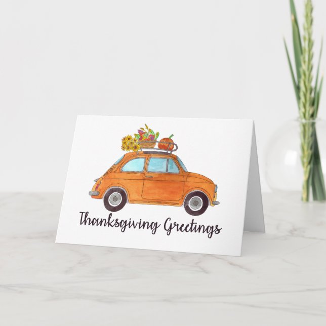 Happy Thanksgiving Orange Retro Fiat 500 Karte (Vorderseite)