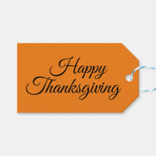 Happy Thanksgiving Orange White Typografie Geschenkanhänger