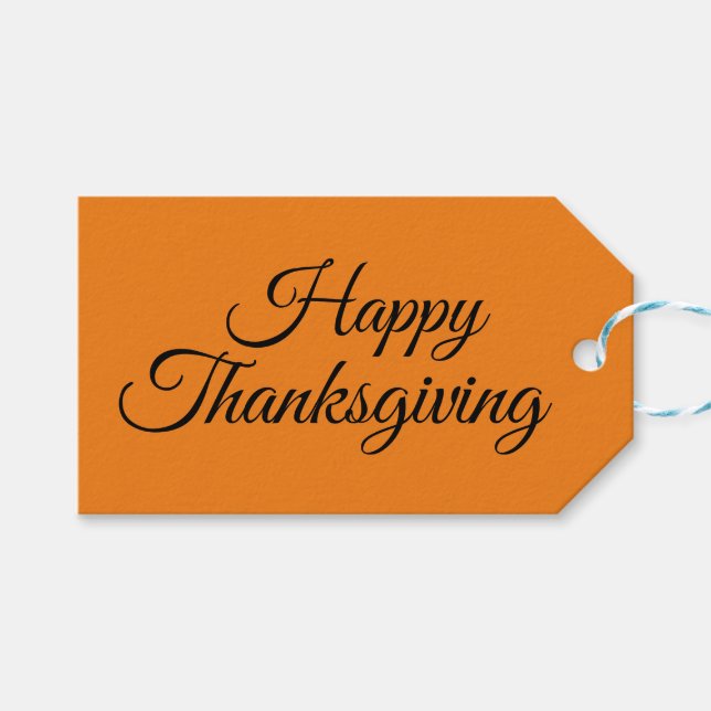 Happy Thanksgiving Orange White Typografie Geschenkanhänger (Vorderseite (Horizontal))