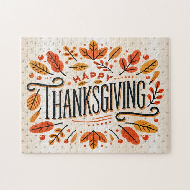 Happy Thanksgiving Orange Yellow Herbstlaubs Puzzle (Horizontal)
