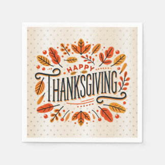 Happy Thanksgiving Orange Yellow Herbstlaubs Serviette