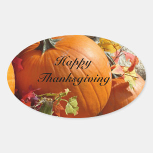 Happy Thanksgiving Oval Pumpkin Stickers