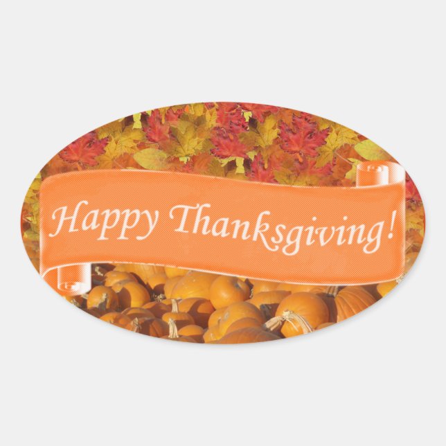 Happy Thanksgiving Ovaler Aufkleber (Vorderseite)