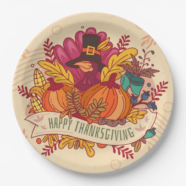 Happy Thanksgiving Paper Plate Pappteller (Vorderseite)