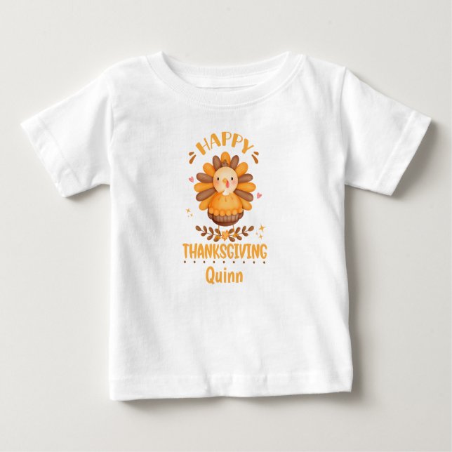 Happy Thanksgiving Personalisiert Baby T - Shirt (Vorderseite)