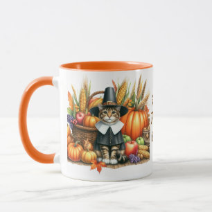 Happy Thanksgiving Pilgrim Cat Tasse