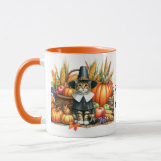 Happy Thanksgiving Pilgrim Cat Tasse