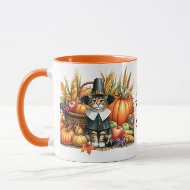 Happy Thanksgiving Pilgrim Cat Tasse (Links)