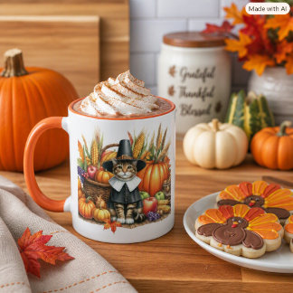 Happy Thanksgiving Pilgrim Cat Tasse