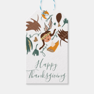 Happy Thanksgiving Pilgrim Fall Greenery Doodles Geschenkanhänger