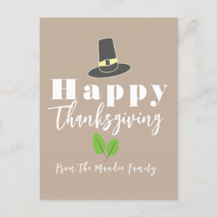 Happy Thanksgiving Pilgrim Hat Greenery Script Postkarte