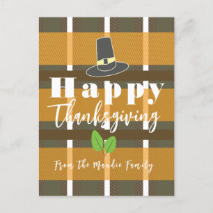 Happy Thanksgiving Pilgrim Hat Kariert Postkarte