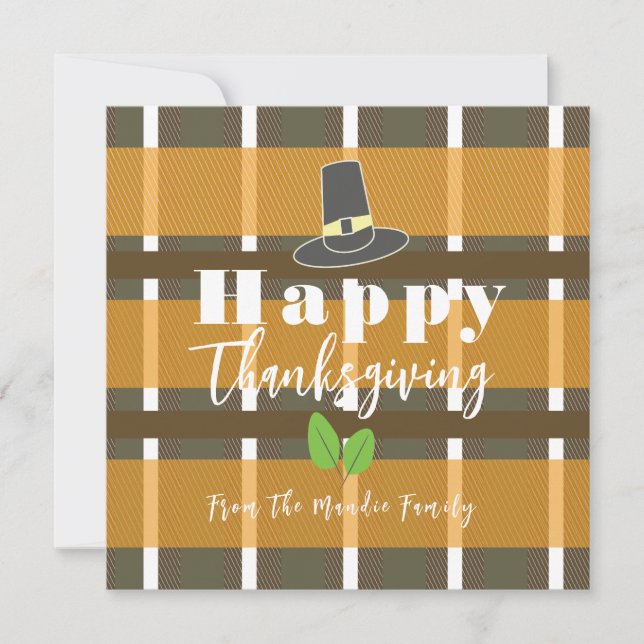 Happy Thanksgiving Pilgrim Hat Karierte Karte (Vorderseite)