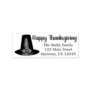 Happy Thanksgiving Pilgrim Puritan Hat-Adresse Gummistempel