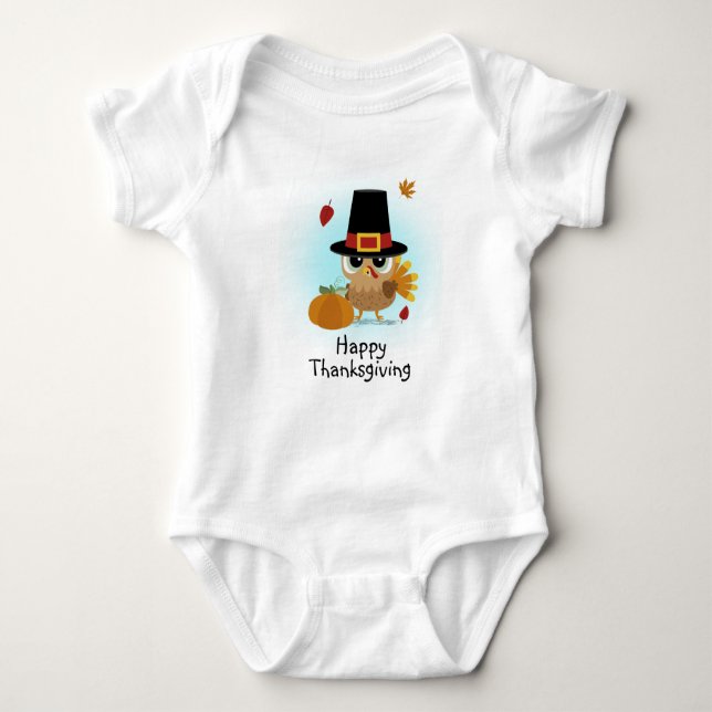 Happy Thanksgiving Pilgrim Türkei Baby Strampler (Vorderseite)