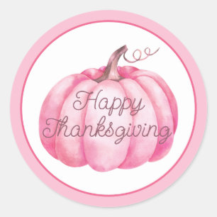 Happy Thanksgiving Pink Pumpkin Runder Aufkleber