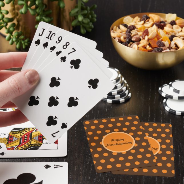 Happy Thanksgiving Polka Dot Playing Cards (braun) Spielkarten (In Situ)